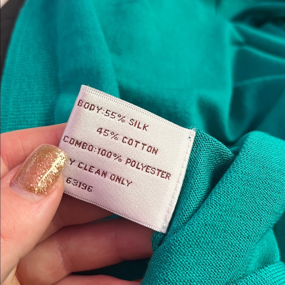 Suzi Chin Teal Silk Blend Cardigan Floral Detail Lightweight Size S - Picture 6 of 6
